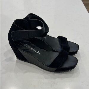 Pedro Garcia Black Wedge Sandals